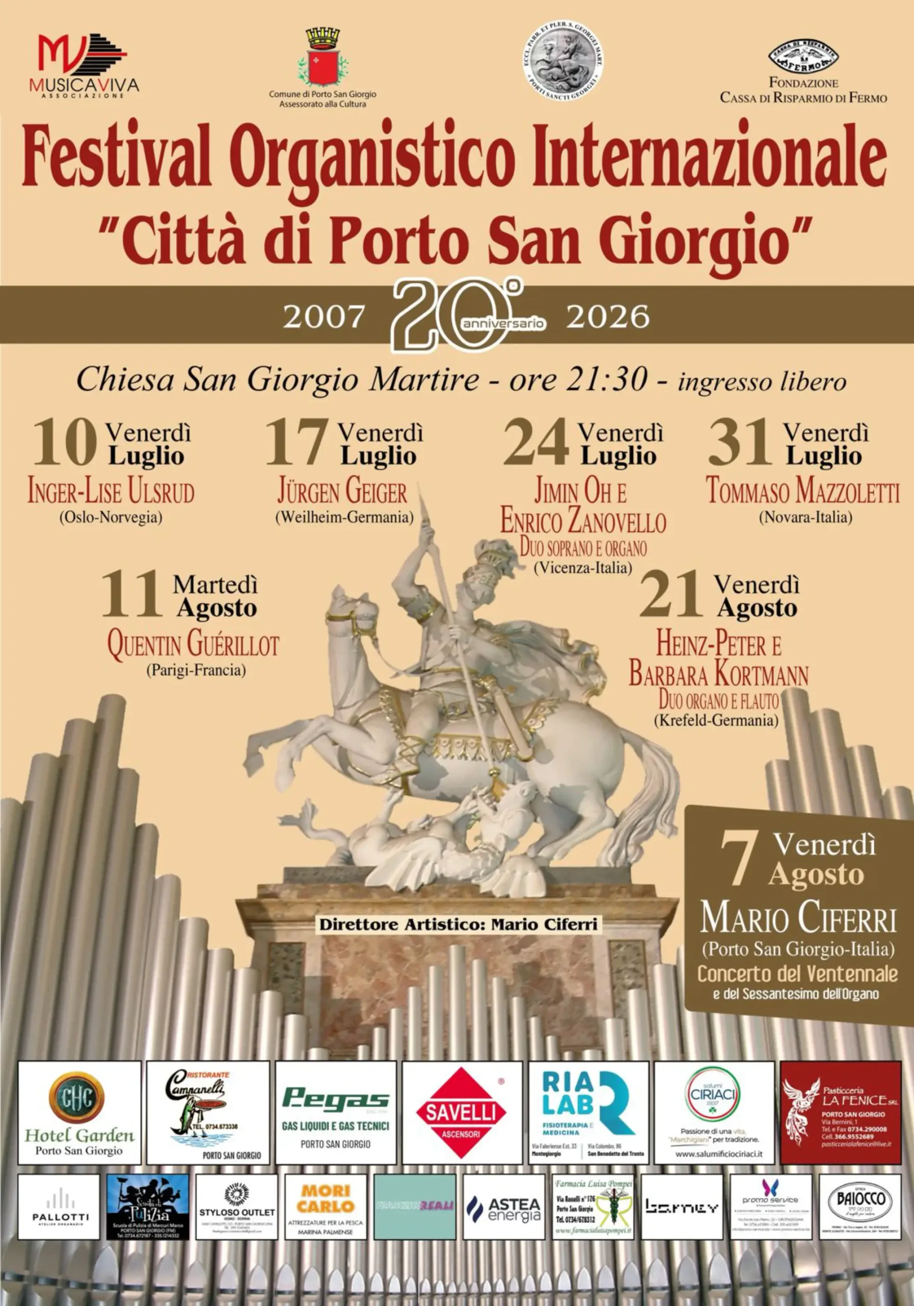 Locandina ufficiale del Festival Organistico Internazionale «Città di Porto San Giorgio», 20ª edizione — 2026